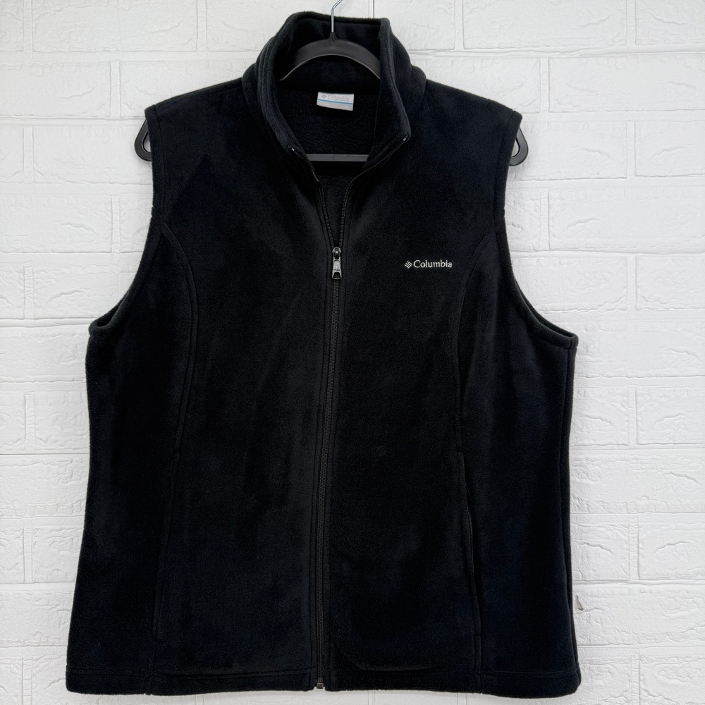 Columbia Fleece Vest Mens XL Black Full Zip Outdoors Hiking Winter Layering